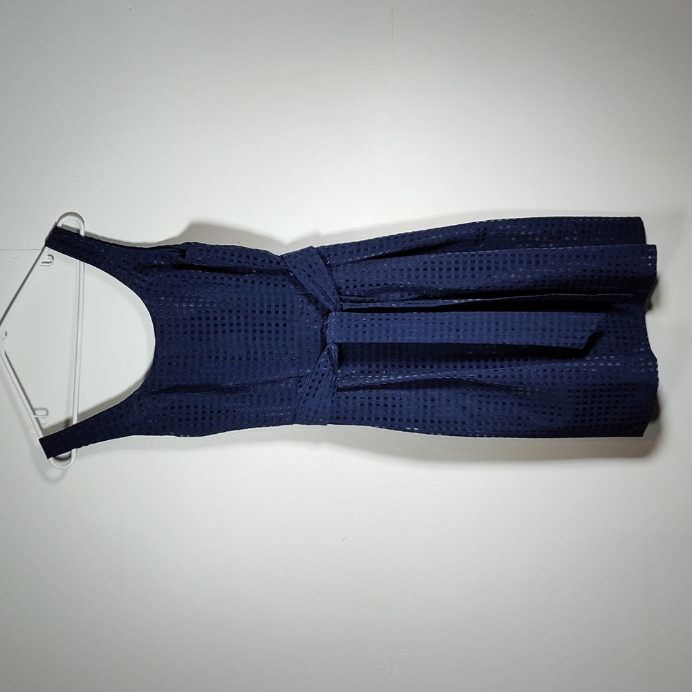NWT Anne Klein navy blue organza‎ check fit and flare dress 10